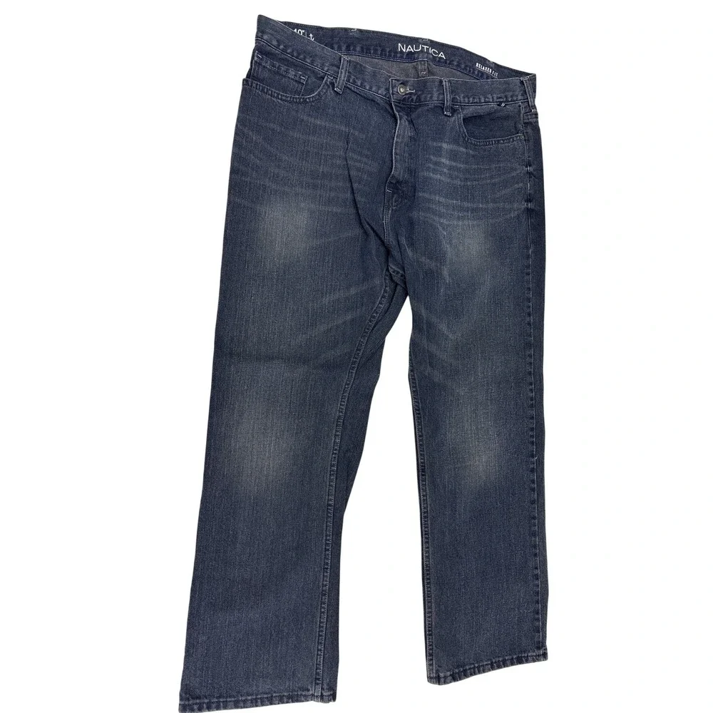 Nautica Relaxed Fit Dark Wash Blue Denim Jeans Mens 40x30 Straight Leg